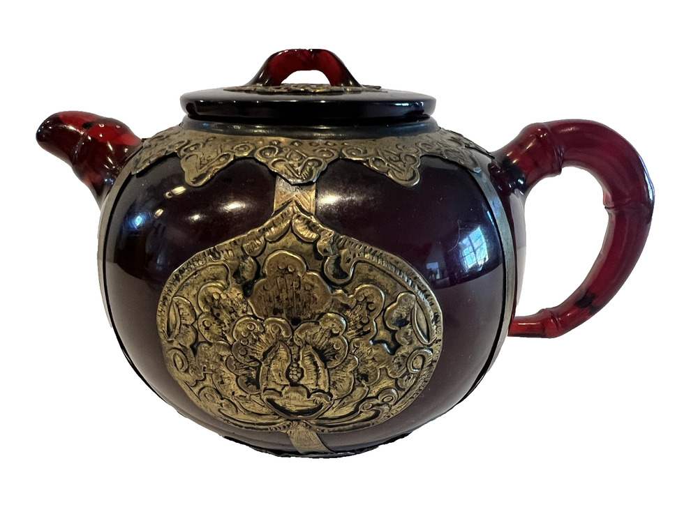 RARE TO FIND Vintage Oriental Celluloid & Solid Brass Decorative Tea Pot Teapot